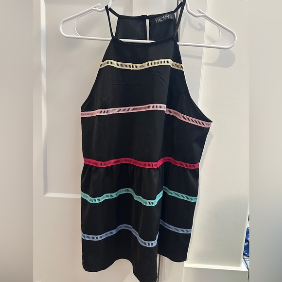 Yacun Women’s Black High Neck Colourful Stripe Peplum Tank Top Size Small - Picture 2 of 10